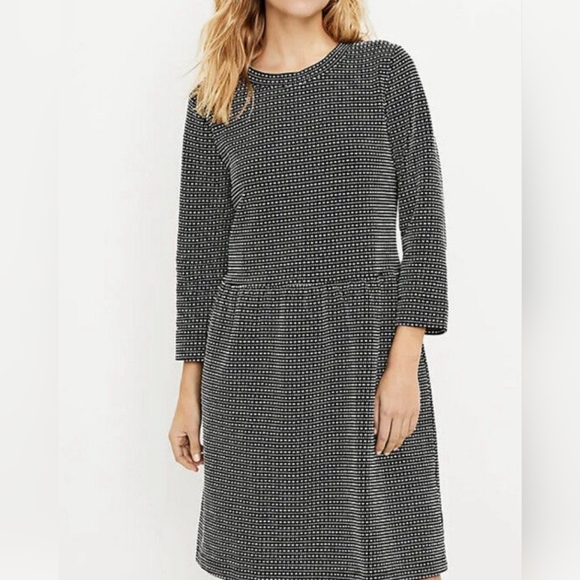 LOFT Dresses & Skirts - LOFT Textured Swing Dress Button Back Black White XS